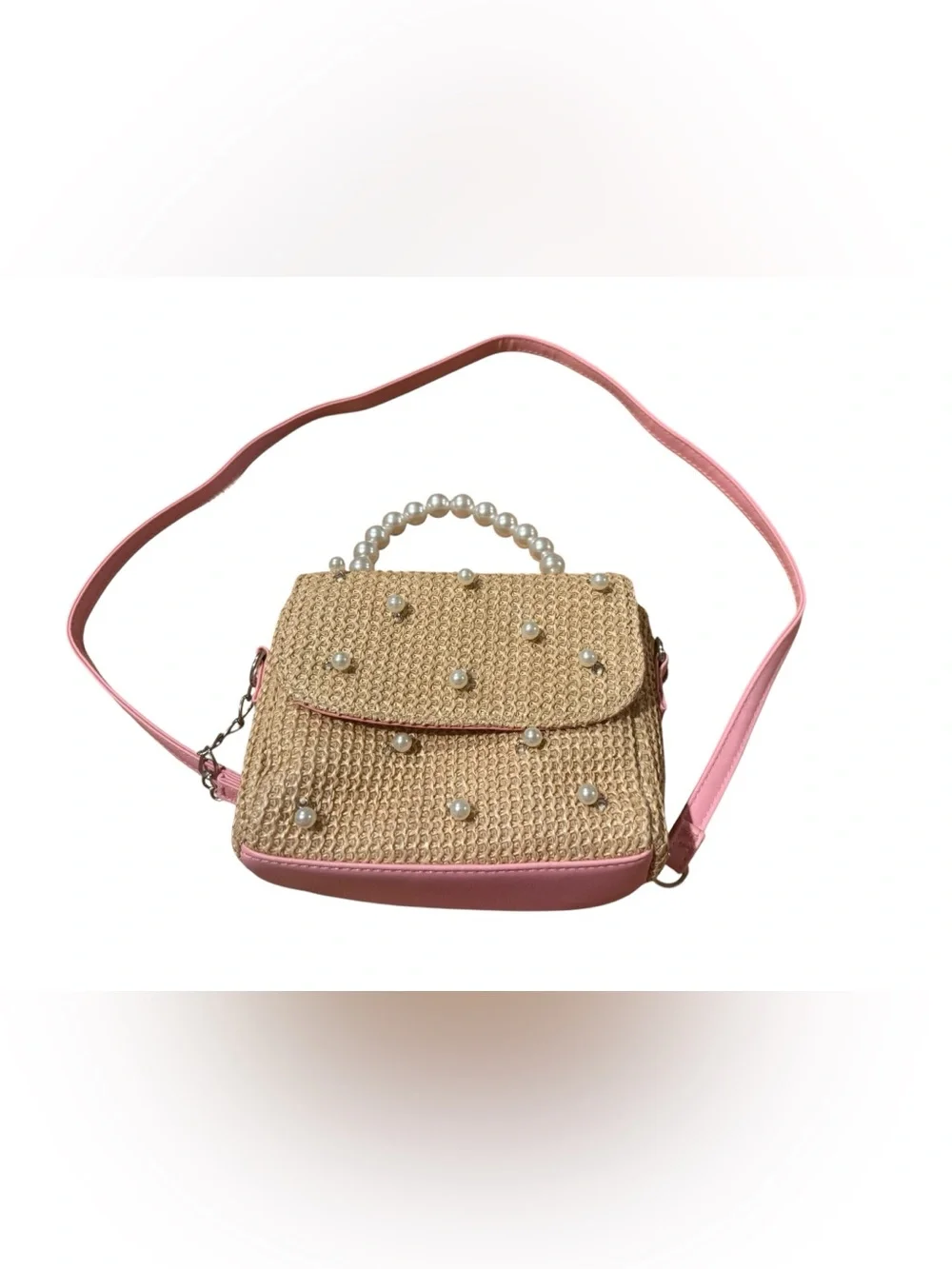 OMG Accessories Tan & Pink Pearl Detailed Convertible Bag